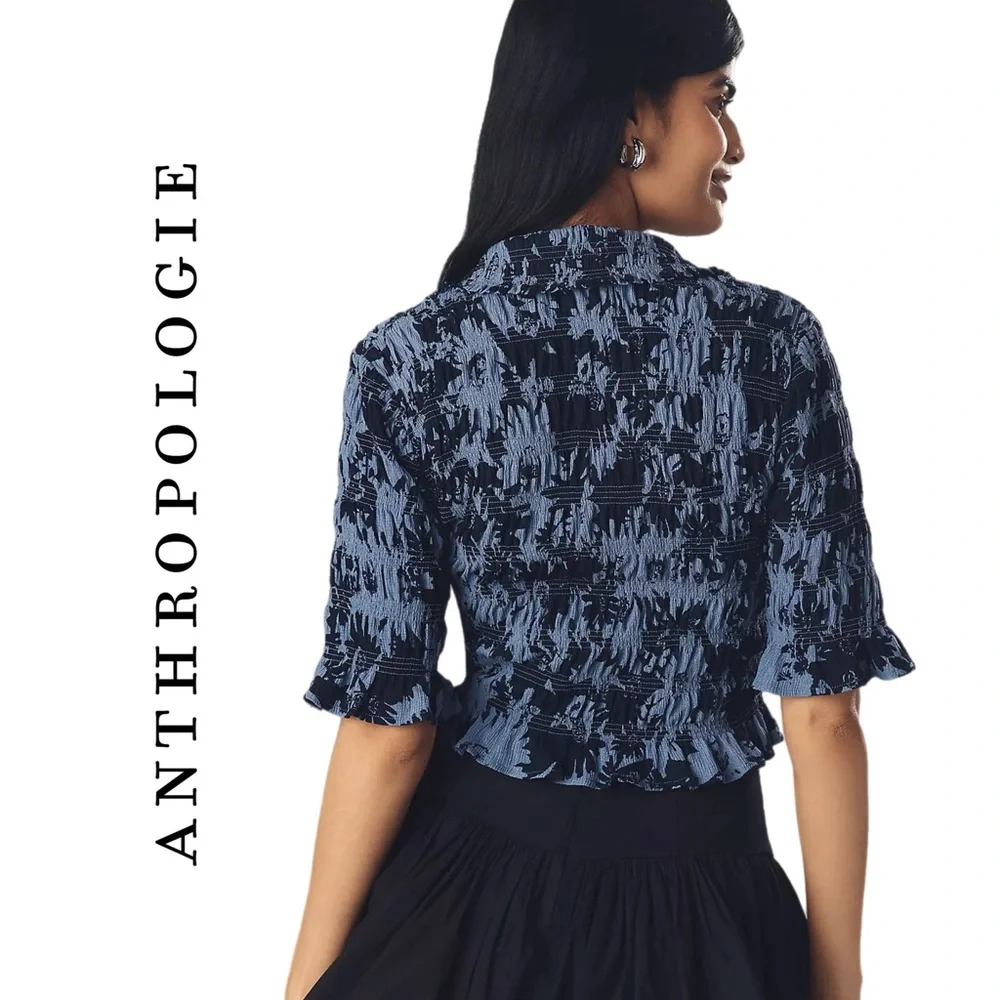 Anthropologie Maeve Smocked Button-Front Top - Picture 2 of 6